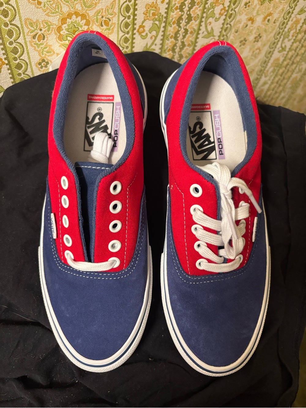 Vans Red & Navy Canvas Low-Top Sneakers with White Accents